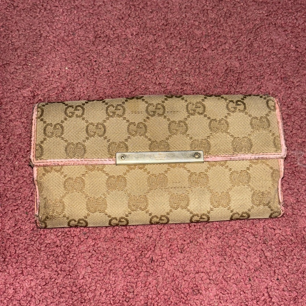 Canvas and Pink Gucci Wallet